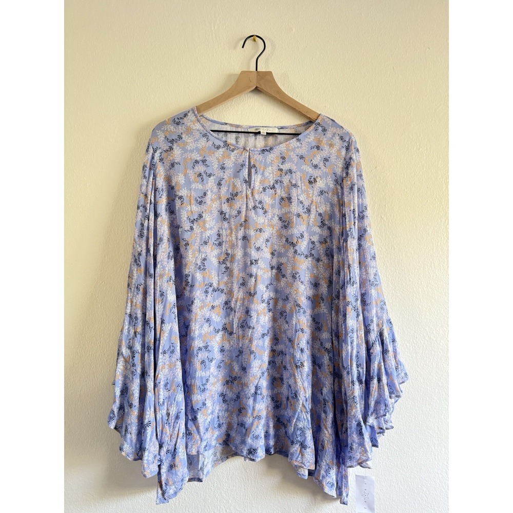 Fever Blouse Easter Egg Olive Purple Floral‎ Long Sleeve Ruffle Size 2X